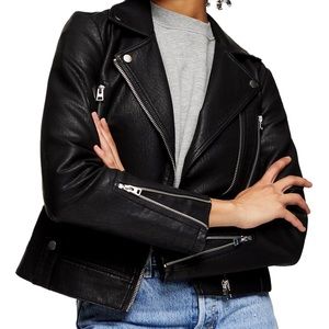 Top shop Fred Faux Leather Biker Jacket size 14